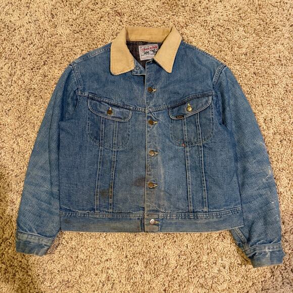 Men's Vintage 80's Lee Storm Rider Blanket Lined Blue Denim Jean Jacket Sz Large